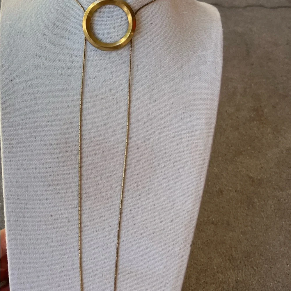 Vintage Madewell Long necklace sautoir, gold tone adjustable pendant Round Ring - Picture 10 of 14